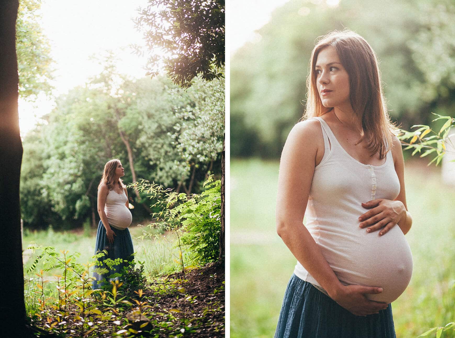 embarazada en exteriores en bosque